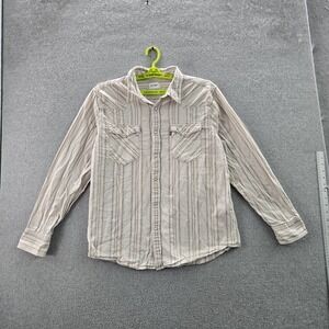 Levi's Men Button Up Shirt XL Beige Striped Flannel Pearl Snap Long Sleeve